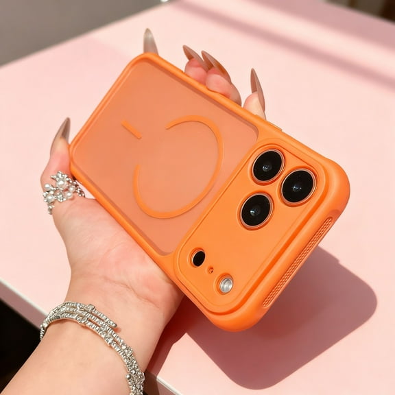 for iPhone 16 Pro Max Magnetic Case, All-inclusive Camera Lens Protection, Compatible with Mag-Safe, Translucent Slim Hybrid PC TPU Shockproof Hard Back Phone Cover for iPhone 16 Pro Max, Orange