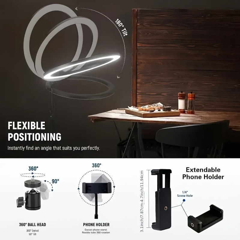 10/18Inch Desk Stand Ring Light, LED Mobile Phone Fill Light, 3 Color Temperatures Adjustable, Suitable for Live Streaming, Streaming Shooting