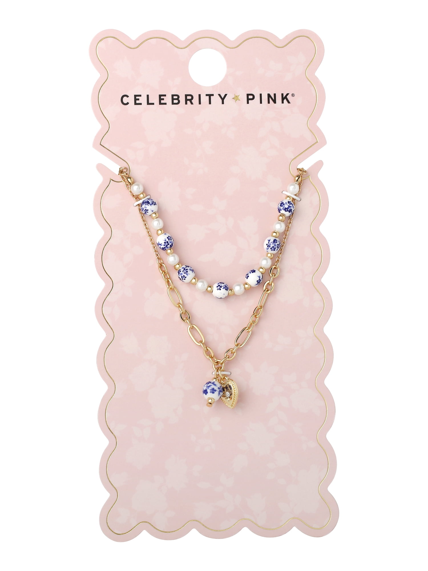 Celebrity Pink Women's Layered Flower and Heart Accent Necklace
