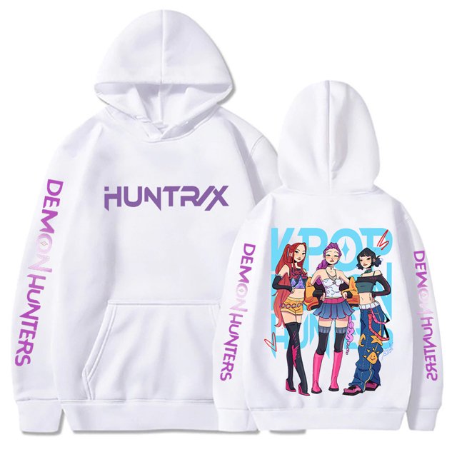 Pop cazadora para niña Demo-n Hunters Unisex Fashion Hooded Sweatshirt Streetwear Soft Comfortable Long Sleeve Hoodie for Daily Wear Spring Fall Winter (White)