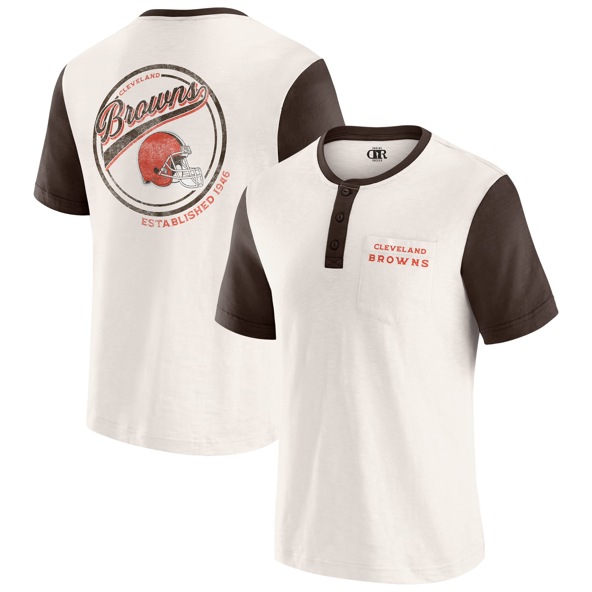 Men's Darius Rucker Collection by Fanatics Cream Cleveland Browns Henley Colorblock Slub Pocket T-Shirt