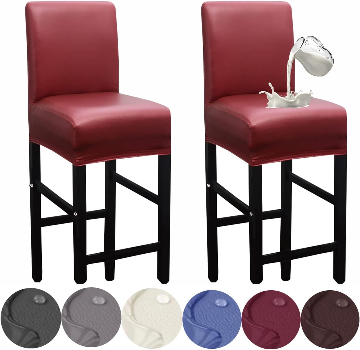 Bar Stool Covers,2 Pack Stretch Waterproof PU Bar Stool Covers with