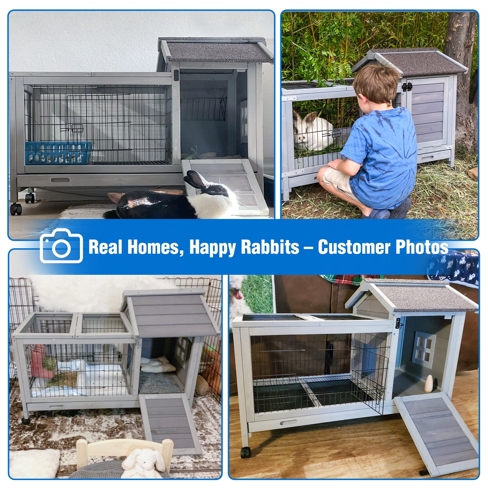 Suumerpety Rabbit Hutch Indoor Rabbit Cage Outdoor Bunny House with Wheels,No Leak Pull Out Tray