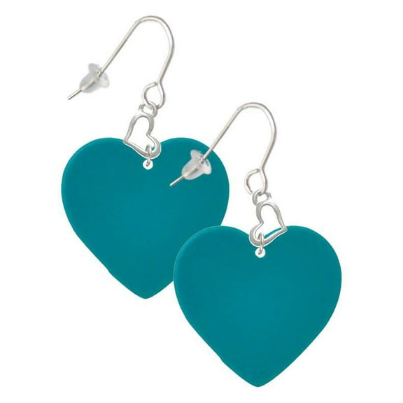 Acrylic 1" Teal Heart Heart French Earrings