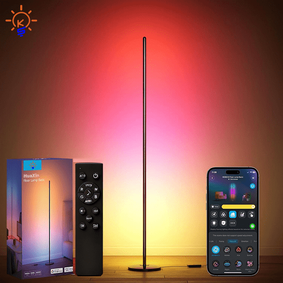 Corner Floor Lamp, LED Smart Floor Lamp Tall Modern with Remote and APP 16 Million DIY Colors Changing Music Sync and Timing Bright Home Decor