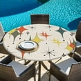 thumbnail image 6 of Multi-Color Diamond Round Tablecloth, Fitted Table Cover with Elastic for 45"-54" Round Tables, Modern Geometric Middle Century Beige Table Cloth Outdoor Indoor Dinning Party Waterproof Tablecloths, 6 of 7