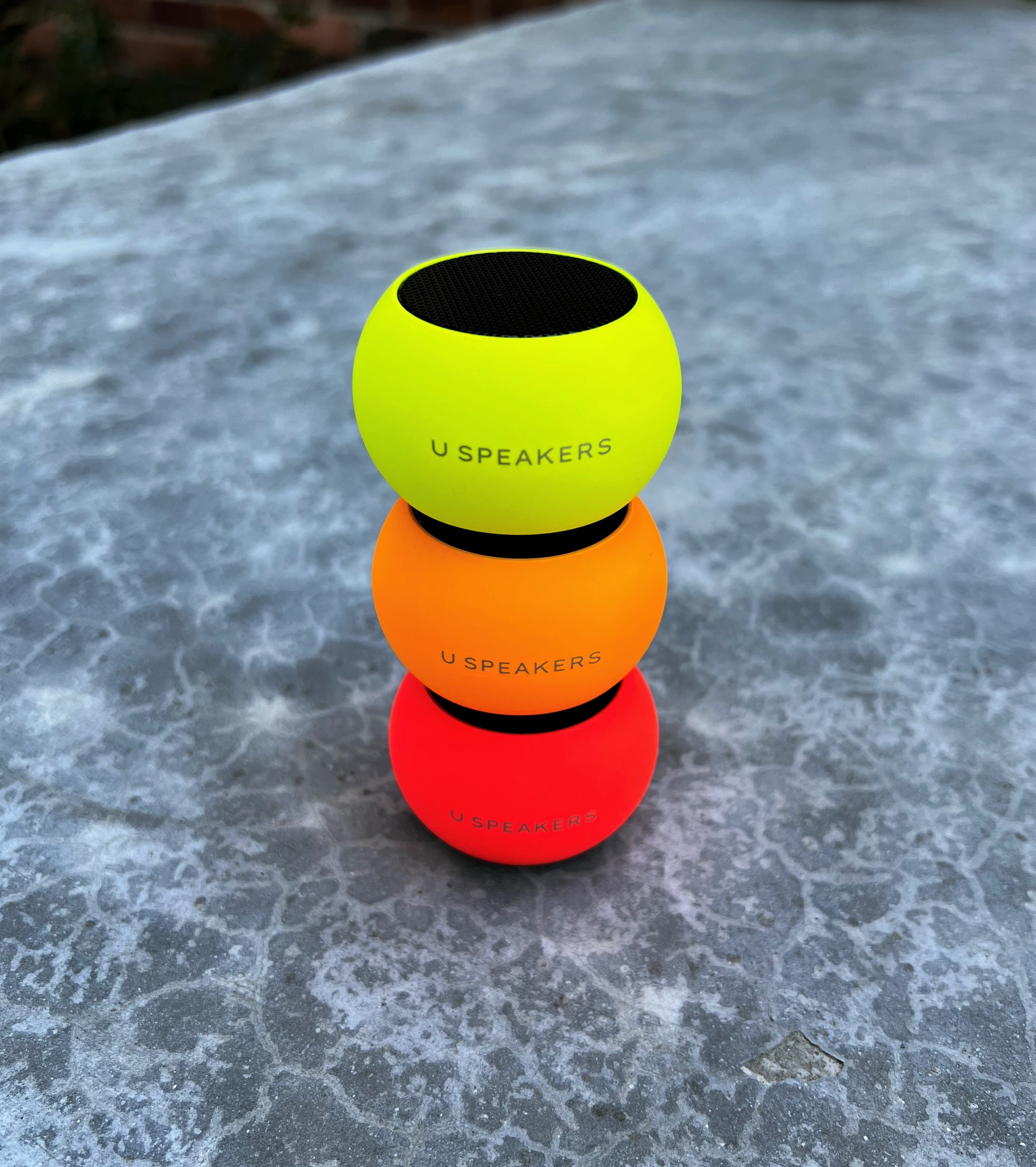 Fashionit U Speakers Mini Bluetooth Computer Speaker 2-Pack Bundle with Matching Speaker, Built-in Mic & Selfie Remote Control, for Workspace, Desktop, Laptop, Mobile, Tablet, PC - Glow Neon Yellow
