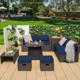 thumbnail image 3 of Costway 9PCS Patio Rattan Furniture Set Fire Pit Space-saving W/Cover Navy Cushion, 3 of 10