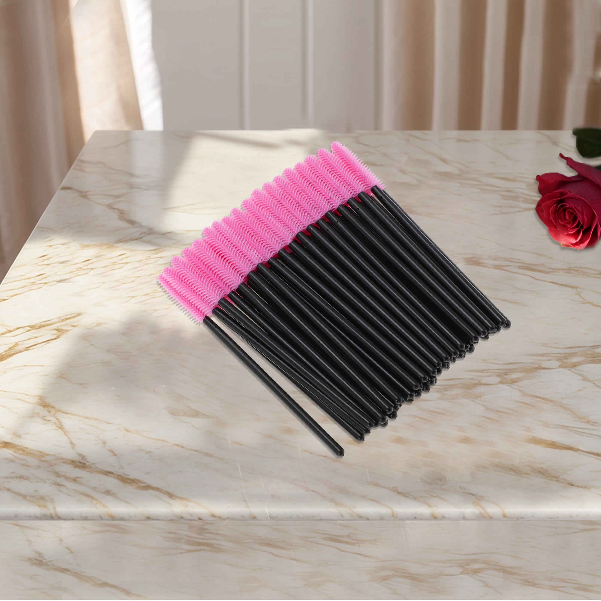 Unique Bargains 50 Pcs Convenient Silicone Eyelash Brush for Bathroom Black, Pink