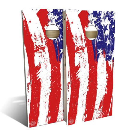 Skip's Garage American Flag Splatter Solid Wood Cornhole Board Set