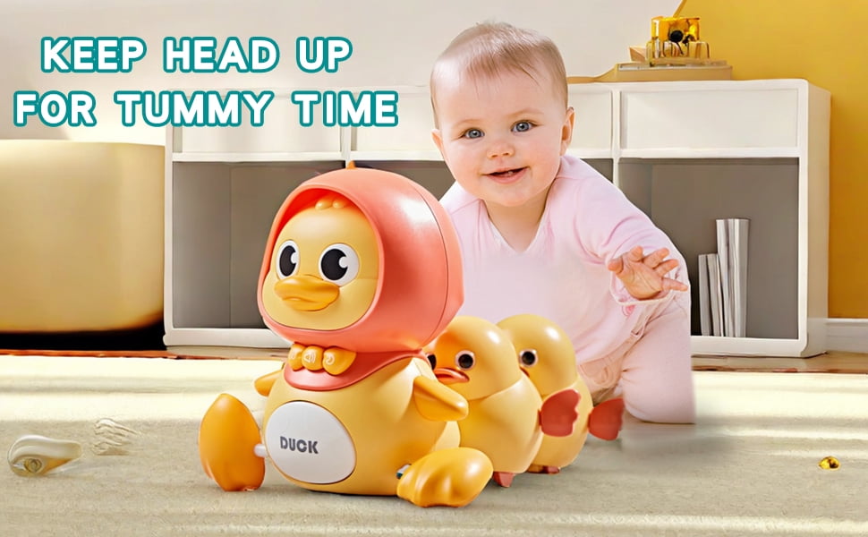 Baby Crawling Toys, Musical Ducks Toddler Toys, Early Education Kids Toys for Boys Girls Swing/Walking/Lights/Dancing Infant Tummy Time Toys Christmas Birthday Gifts (with 2 PCS Baby Duck)