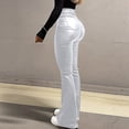 thumbnail image 5 of QUNYINEY Tummy Control Womens Workout Leggings Brown Casual Faux Leather Jegging Skinny with Pockets Flare Leggings, 5 of 8