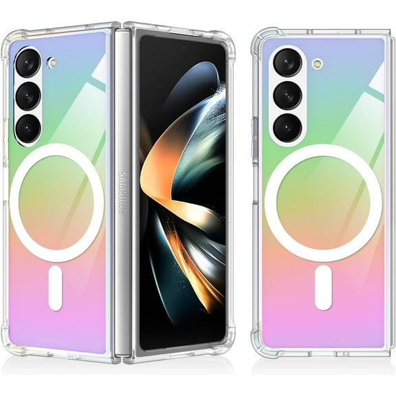 for Samsung Galaxy Z Fold 5 Case Magnetic Fluorescent Iridescent Transparent Phone Case for Women Men [Compatible with Magsafe]-Clear Laser