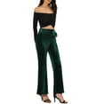 thumbnail image 2 of INSPIRE CHIC Women's Velvet Pants Tie Waist Stretchy Wide Leg Pants with Pockets S Dark Green, 2 of 6