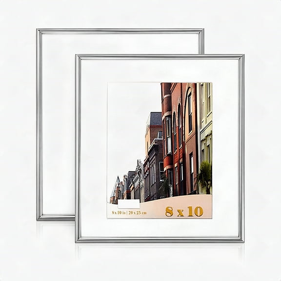 Silver 8x10 Picture Frames Set of 2 Photo for Wall Mount or Tabletop with 5x7 White Mat