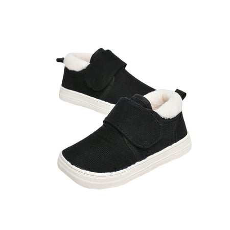 

Difumos Boys Lightweight Plush Lined Winter Shoes Comfortable Slip On Flats School Cozy Warm Casual Shoe Black 6C