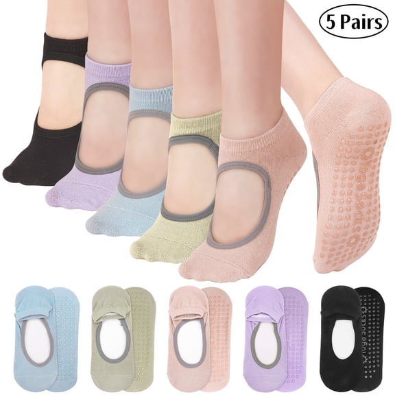 Bocaoying Women's Non-Slip Grip Pilates Yoga Socks, Open Top, 5 Pairs for Barre, Ballet, Barefoot Workout