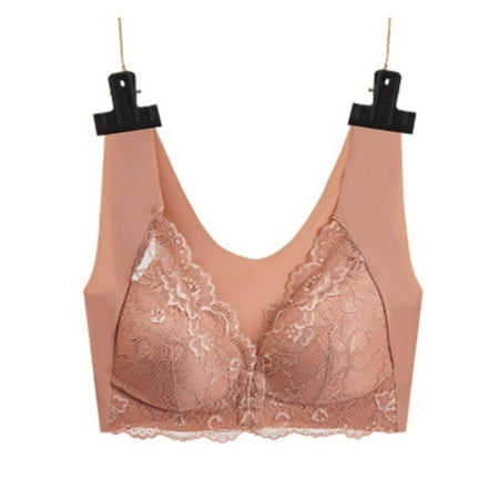 

Front Closure Bras for Women Bralette Lace Trim Bra for Women and Girls XL Coffee