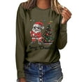 thumbnail image 2 of IROINNID Christmas Long Sleeve Shirts for Women Crewneck Loose Fit Pullover Holiday Print Comfy Tops Warm Shirts,Olive Green, 2 of 4