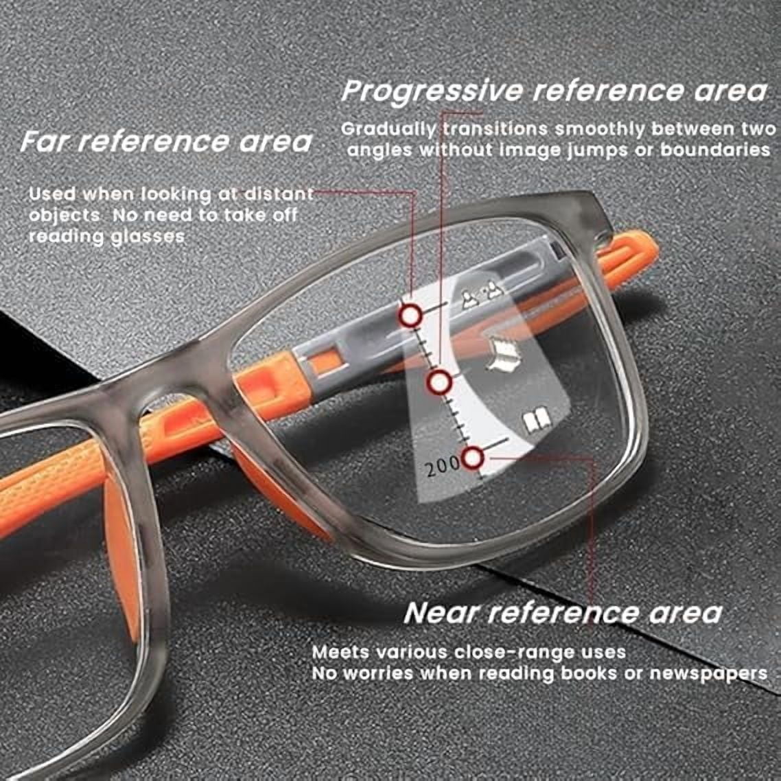 Sports Color-Changing Multi-Focal Reading Glasses, Anti-Blue Light Presbyopia Glasses