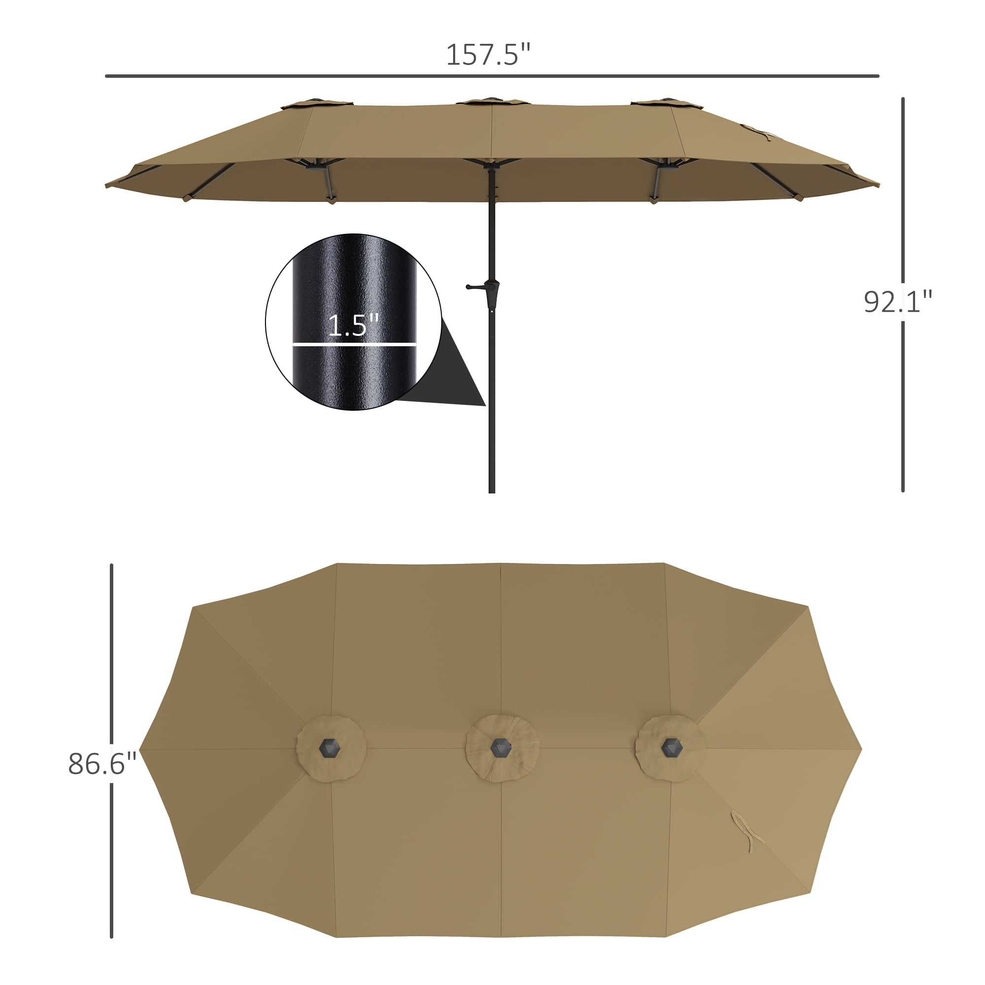 Outsunny 13 ft. Extra Large Patio Umbrella, UPF30+ Double Umbrella Outdoor Patio with Easy Crank Handle, Vents, Coffee