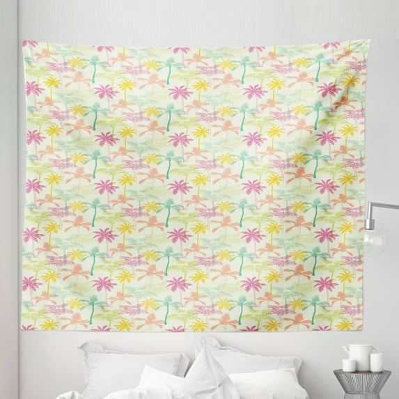Palm Tree Tapestry, California Beach Inspiration with Hand Drawn Coconut Trees Colorful Silhouettes, Fabric Wall Hanging Decor for Bedroom Living Room Dorm, 5 Sizes, Multicolor, by Ambesonne
