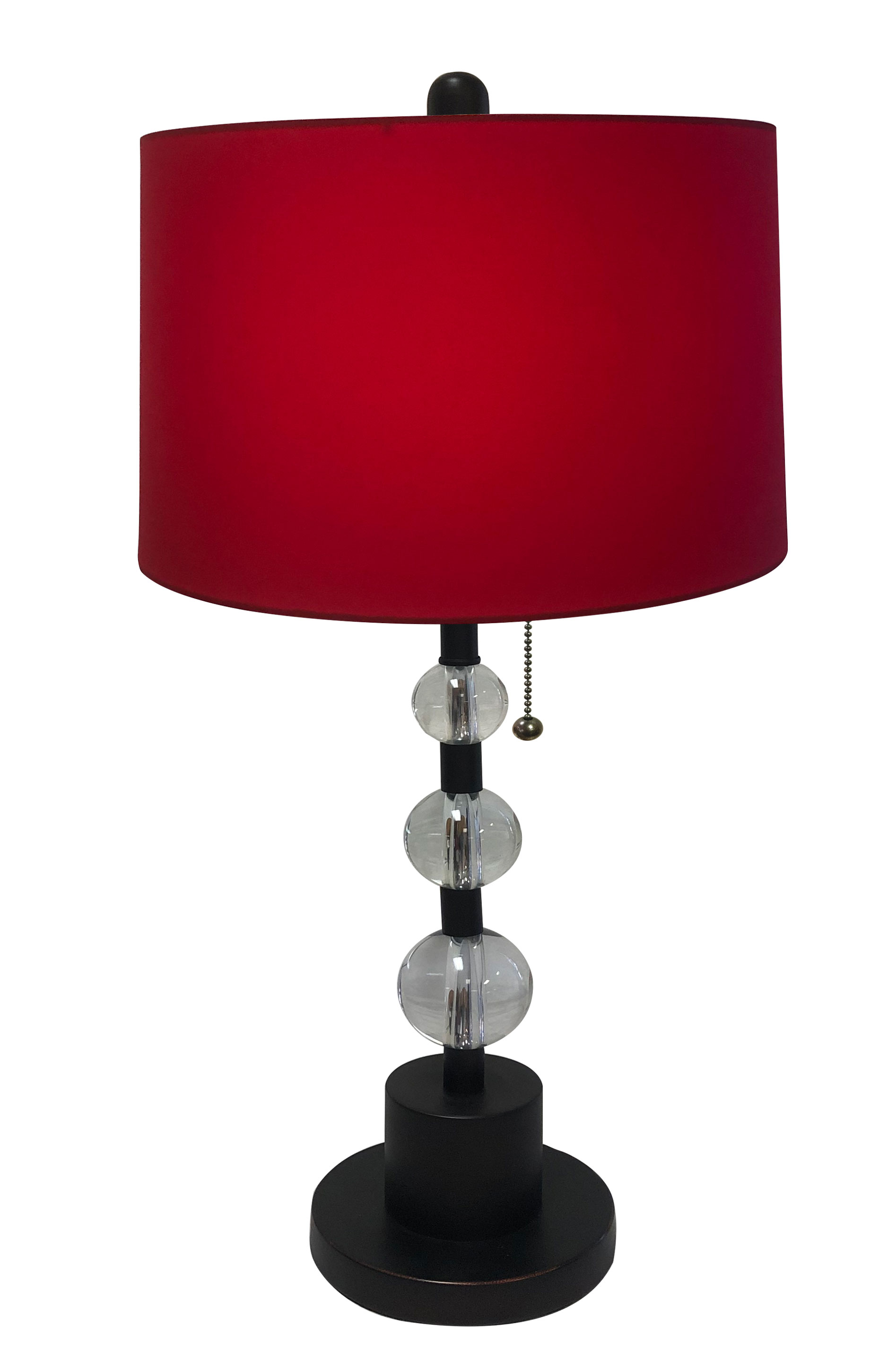 Royal Designs Oil Rub Bronze Lamp with Crystal Ball Accents and Red Shallow Drum Hardback Lamp Shade