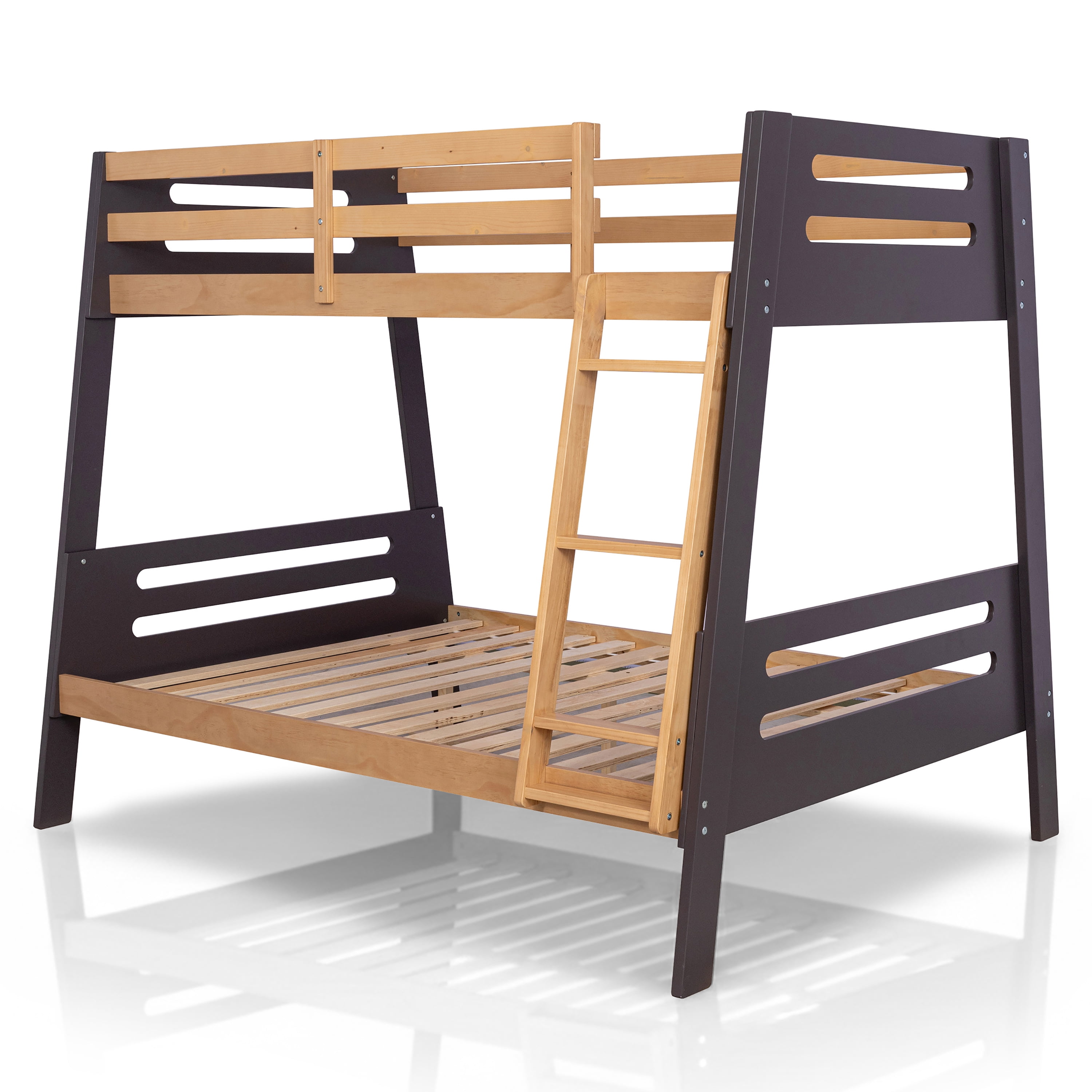 Furniture of America Emmie Kids Solid Wood Twin over Full Bunk Bed with Angled Ladder, Mauve and Oak