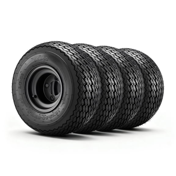 VEVOR Golf Cart Wheels, 8" 18x8.50-8 Black Steel Golf Cart Tires and Wheels Combo (Set of 4) Fit Club Car, EZGO, Yamaha, 4 Ply Rubber 4-Lug Lawn Mower Tires & Rims Assembly, 800 lbs Load, All-Terrain