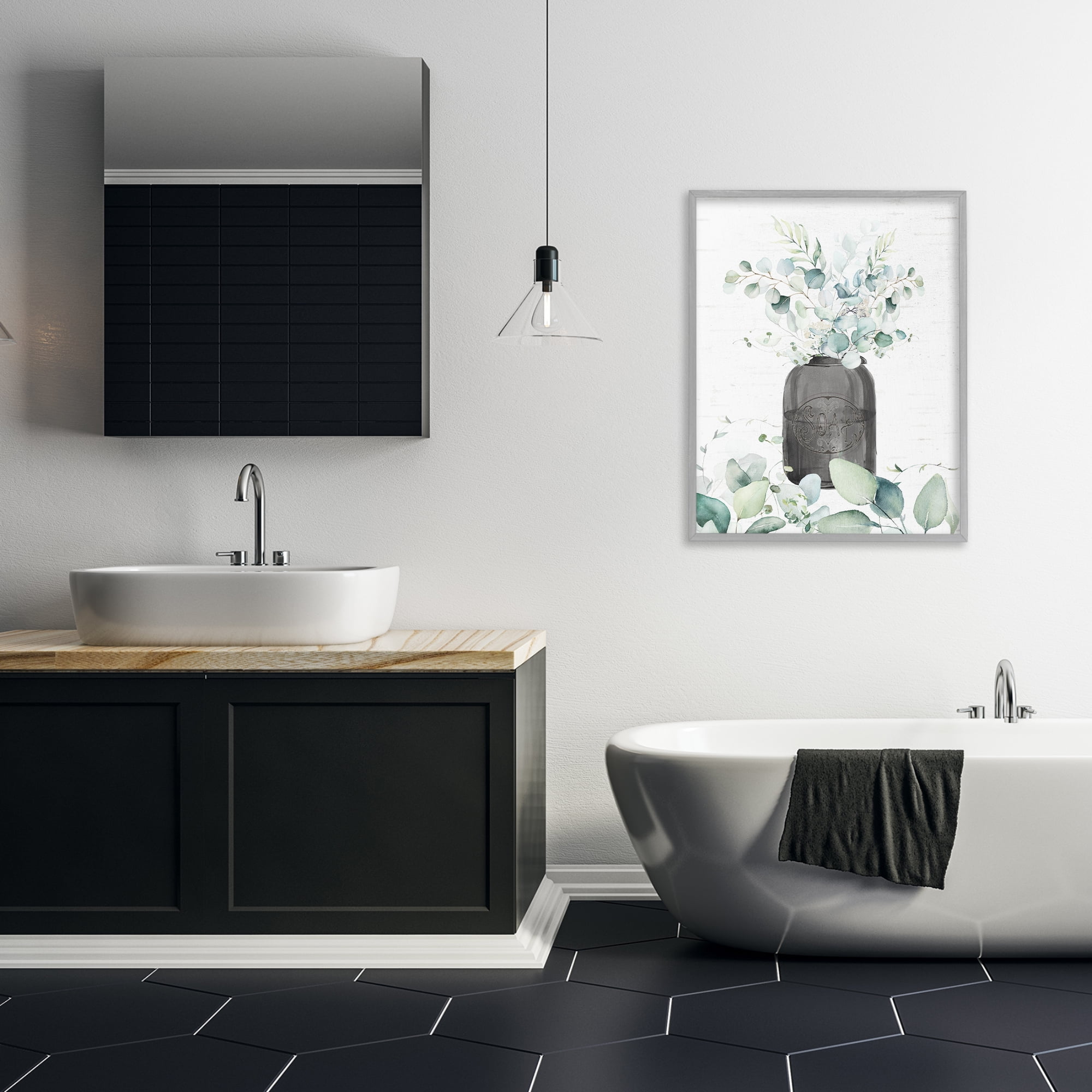 Soap Jar & Eucalyptus Gray Framed Giclee Art, design by Lettered and Lined