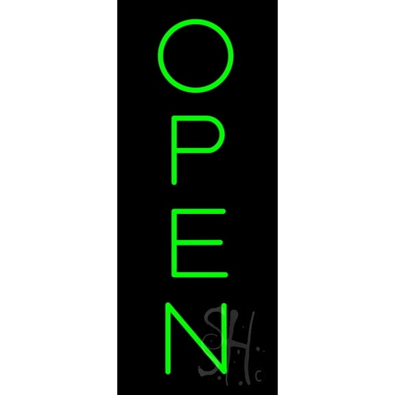 Green Open Vertical LED Neon Sign 24 x 10 - inches, Clear Edge Cut Acrylic Backing, with Dimmer - Bright and Premium built indoor LED Neon Sign for storefront.