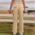thumbnail image 5 of CPNG Teen Girls Solid Color Baggy Leg Wide Leg Cargo Denim Pants Trendy Loose Casual Denim High Waist Cargo Jeans(Khaki,12-13 Years), 5 of 8