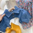 thumbnail image 4 of Setelan Baju Anak Perempuan, Musim Panas Anak-anak Perempuan, Set Denim, Atasan Syal + Rok Suspender Motif Bunga, Setelan Baju Anak-anak Mode Anak Perempuan, 4 of 5