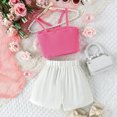 thumbnail image 4 of Coming Home Outfit Girl Kids Cotton Solid Color Suspender Sleeveless Floral Top Shorts 2Pcs Set Girl Baby Clothes Red 3 Years-4 Years, 4 of 6
