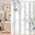thumbnail image 2 of Shower Curtains Green Eucalyptus Leaves Gold Leaf Pattern Modern Aesthetic Bathroom Decor Fabric Waterproof Polyester Bath Curtain Set with Hooks, 72x72 Inch, 2 of 6