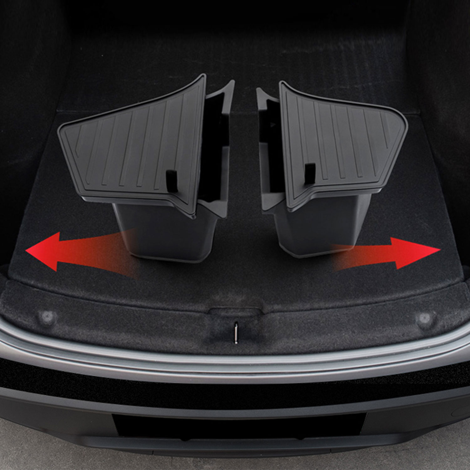 TJS for Tesla Model Y Juniper Rear Trunk Side Storage Bins with Carpeted Lid, TPE Organizers, Interior Accessories (2025–2026)