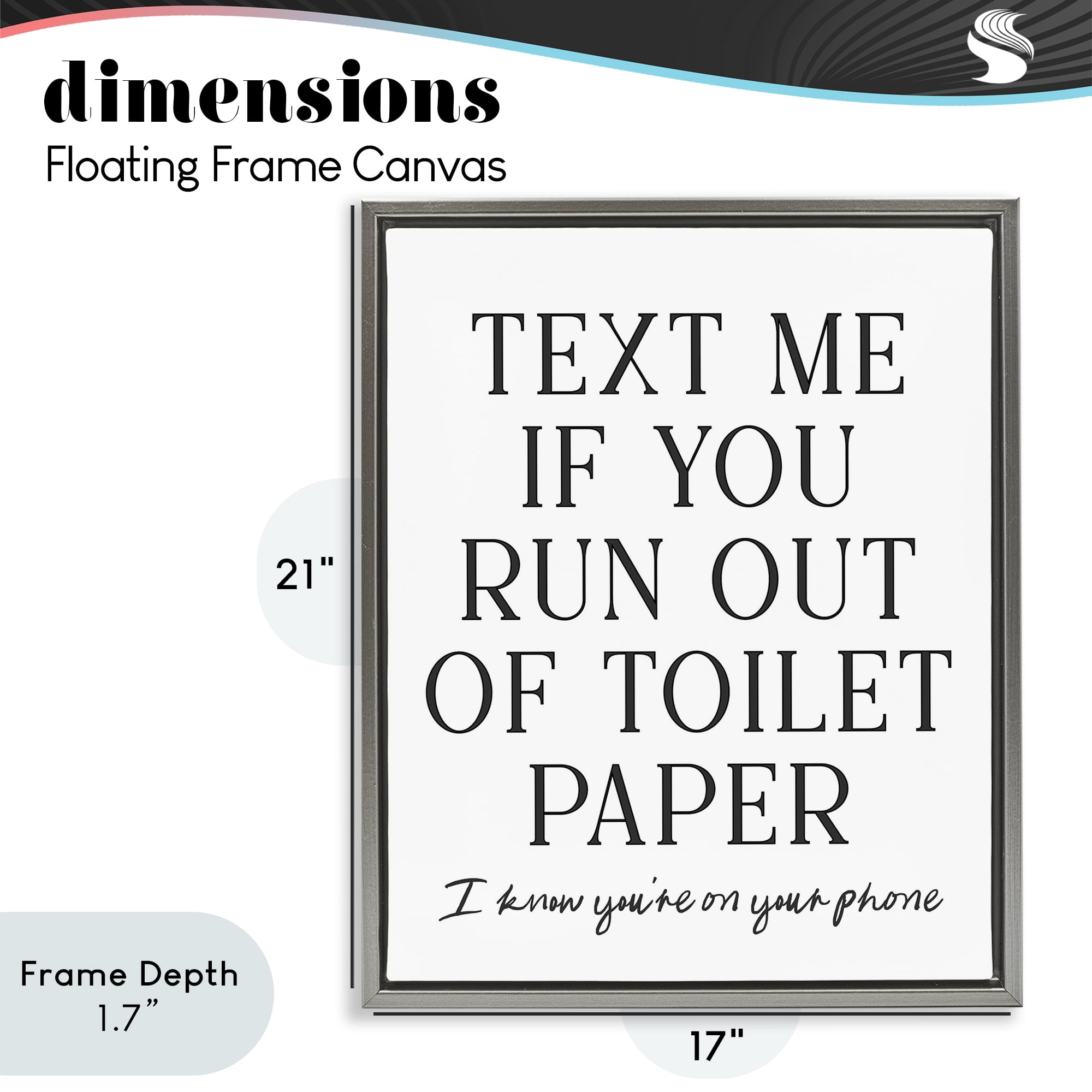 Stupell Industries Funny Bathroom Texting Gray Framed Floater Canvas Wall Art, design by Lettered and Lined
