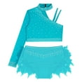 thumbnail image 2 of iixpin Kids Girls Modern Lyrical Hip Hop Latin Jazz Ballet Dance Outfits Crop Tops with Feather Skirt Briefs Set Blue Green 16, 2 of 7