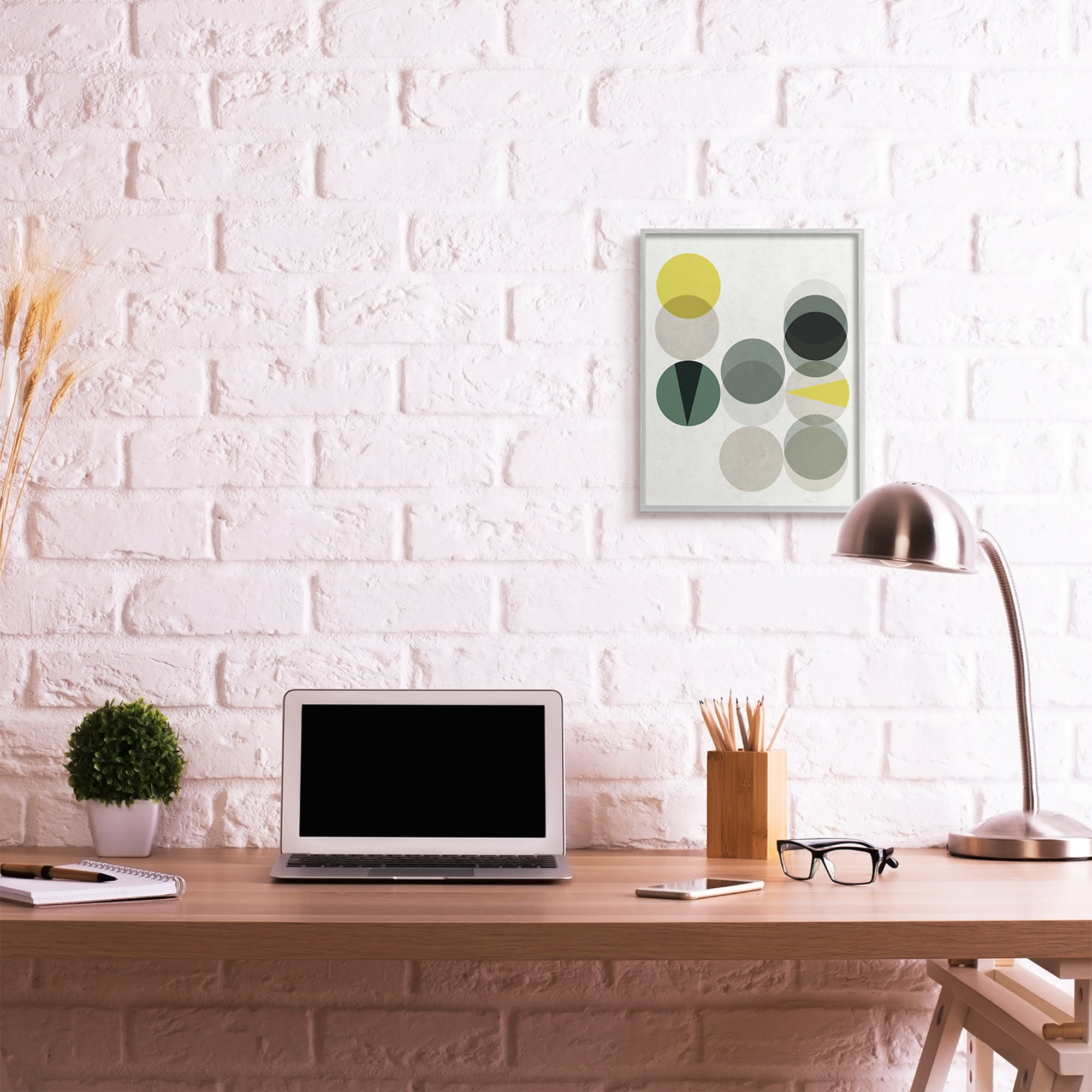 Stupell Industries Earth Tone Layered Circular Shapes Green Grey Abstract Painting Gray Framed Art Print Wall Art, 16 x 20