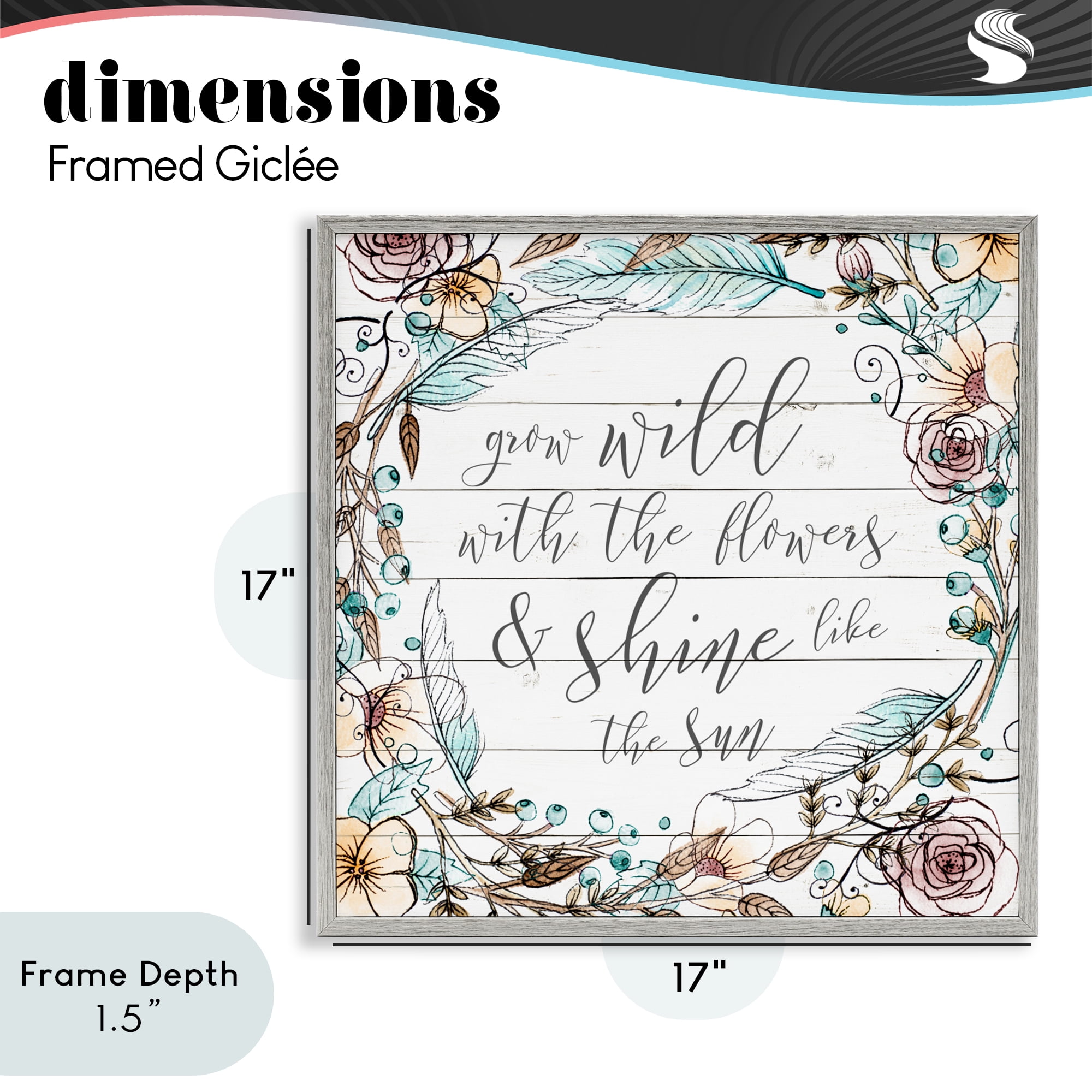 Stupell Industries Grow Wild With Flowers Gray Framed Giclee Art, design by SD Graphics Studio