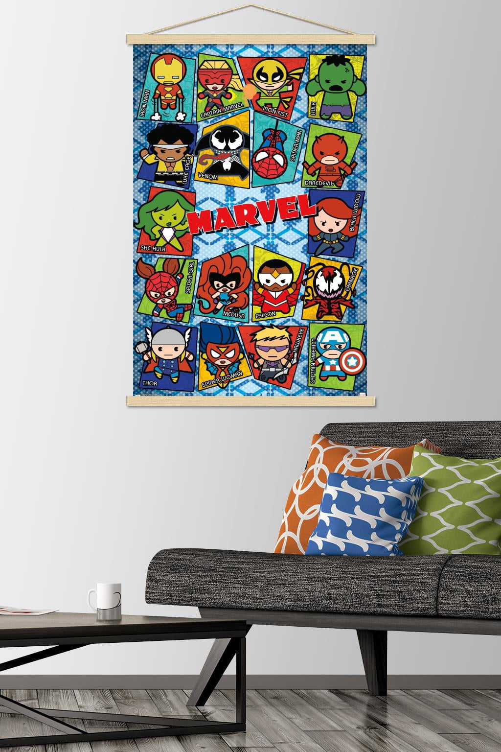 Marvel Comics - Kawaii Grid Wall Poster with Wooden Magnetic Frame, 22.375" x 34"