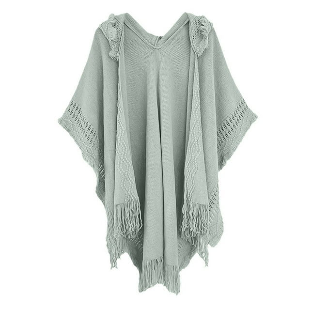 Wraps Ladies' Hooded Cape With Fringed Crochet Poncho Knitting Patterns For Women Ladies Shawl