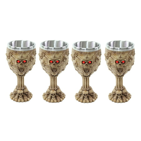 Set of 4 Retro Red Eyes Skulls Wine Goblet Stainless Medieval Collectible Home Decor Gift_Water Cup_Halloween Party_Horror Film Theme Party Ornamental
