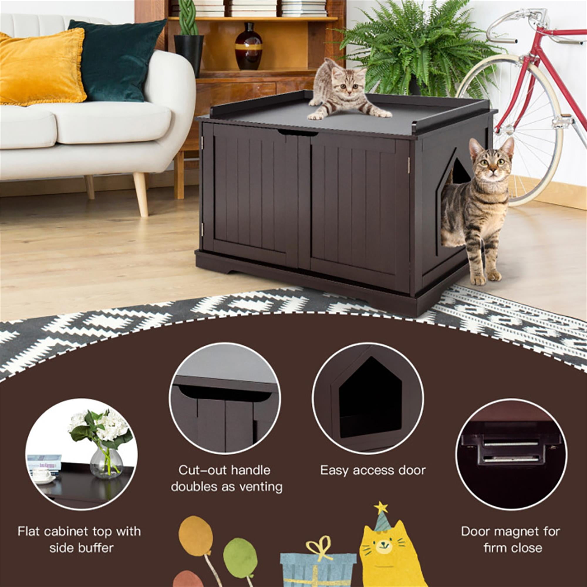 Kadyn 29" Cat Litter Box Enclosure with Double Doors for Large Cat and Kitty, Hidden Cat House Washroom Furniture, Brown