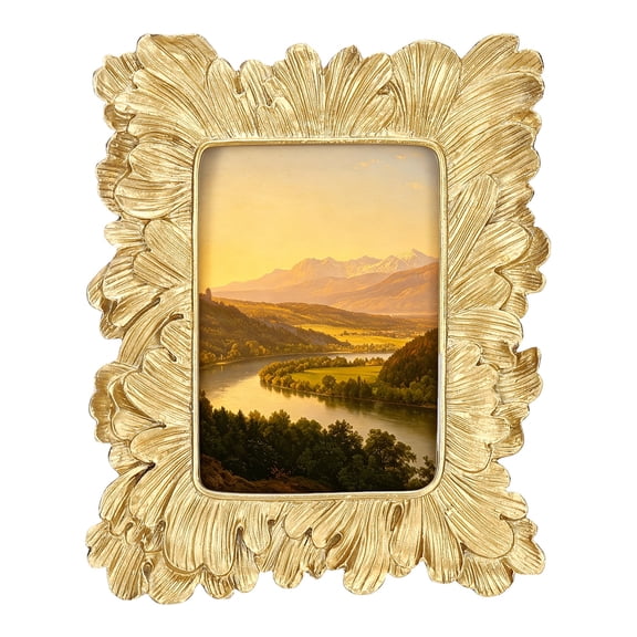 Uxcell Vintage Picture Frame 5" x 7" Palm Leaves Textured Photo Frames for Home Gold