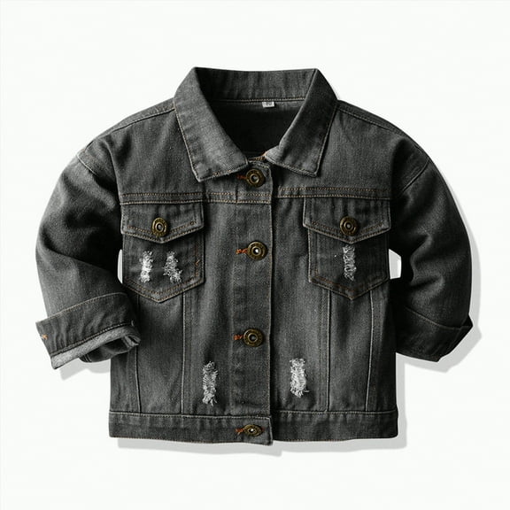 Ccpelsie Toddler Baby Girls Jean Jacket Kids Denim Jacket Long Sleeve Button Top Coat Casual Outerwear(Black,120)