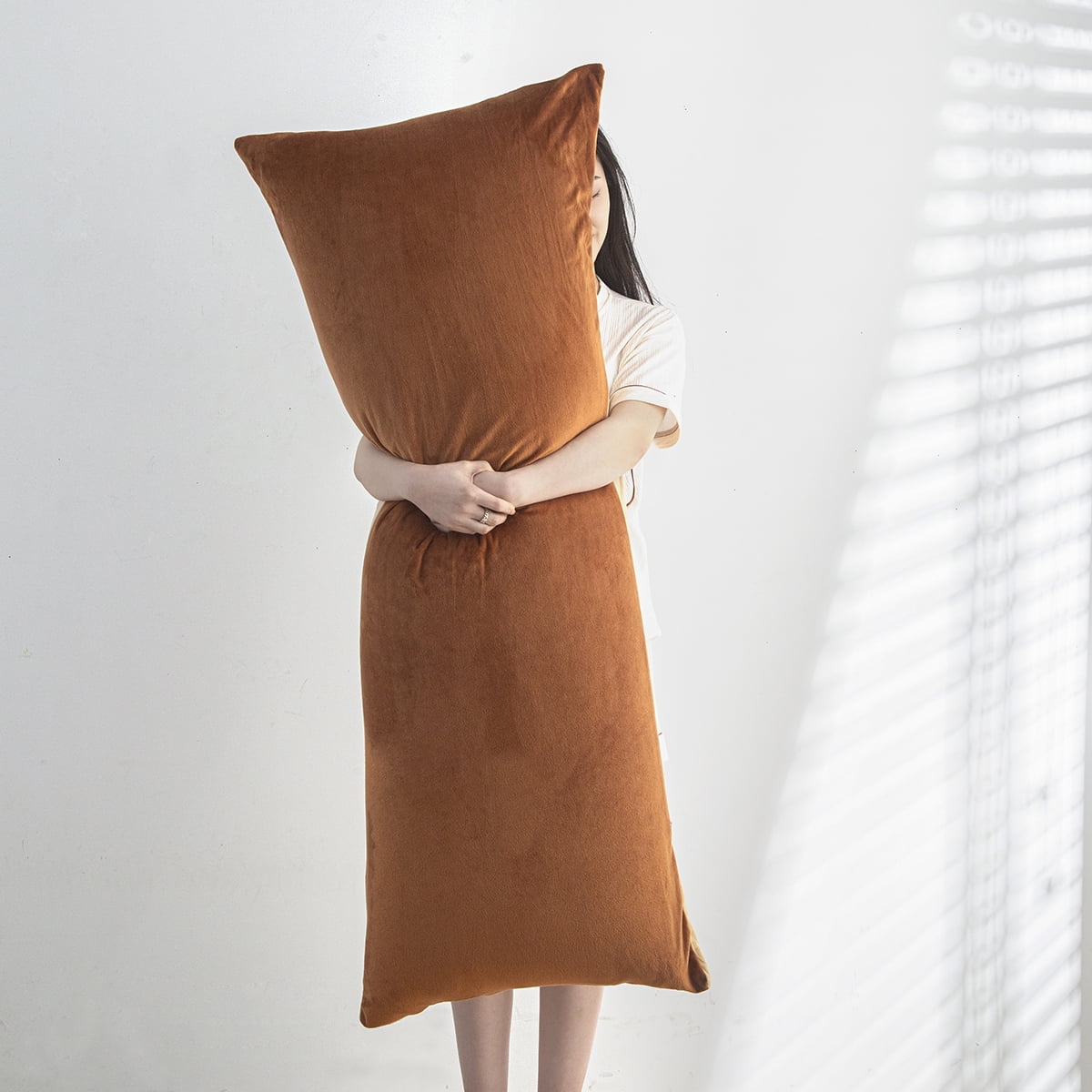 Full Velvet Body Plliow for Adults, Big Pillows Bed, 20"x54" Long Pillow with Removable, Pillow for Home Bedroom Pregnant Women, Camel & Brown