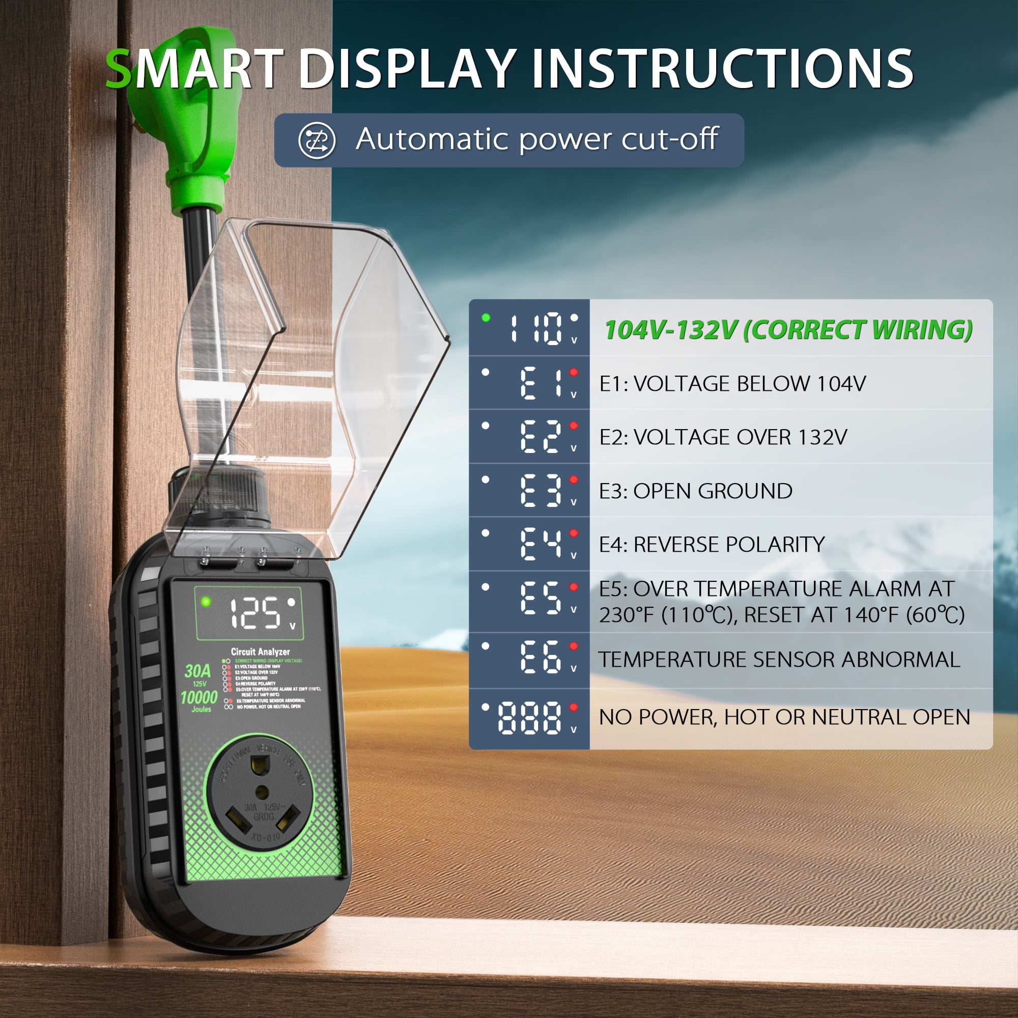RV Surge Protector 30 Amp, Upgraded LED Display with Voltage Monitoring, Safety Certification, Waterproof