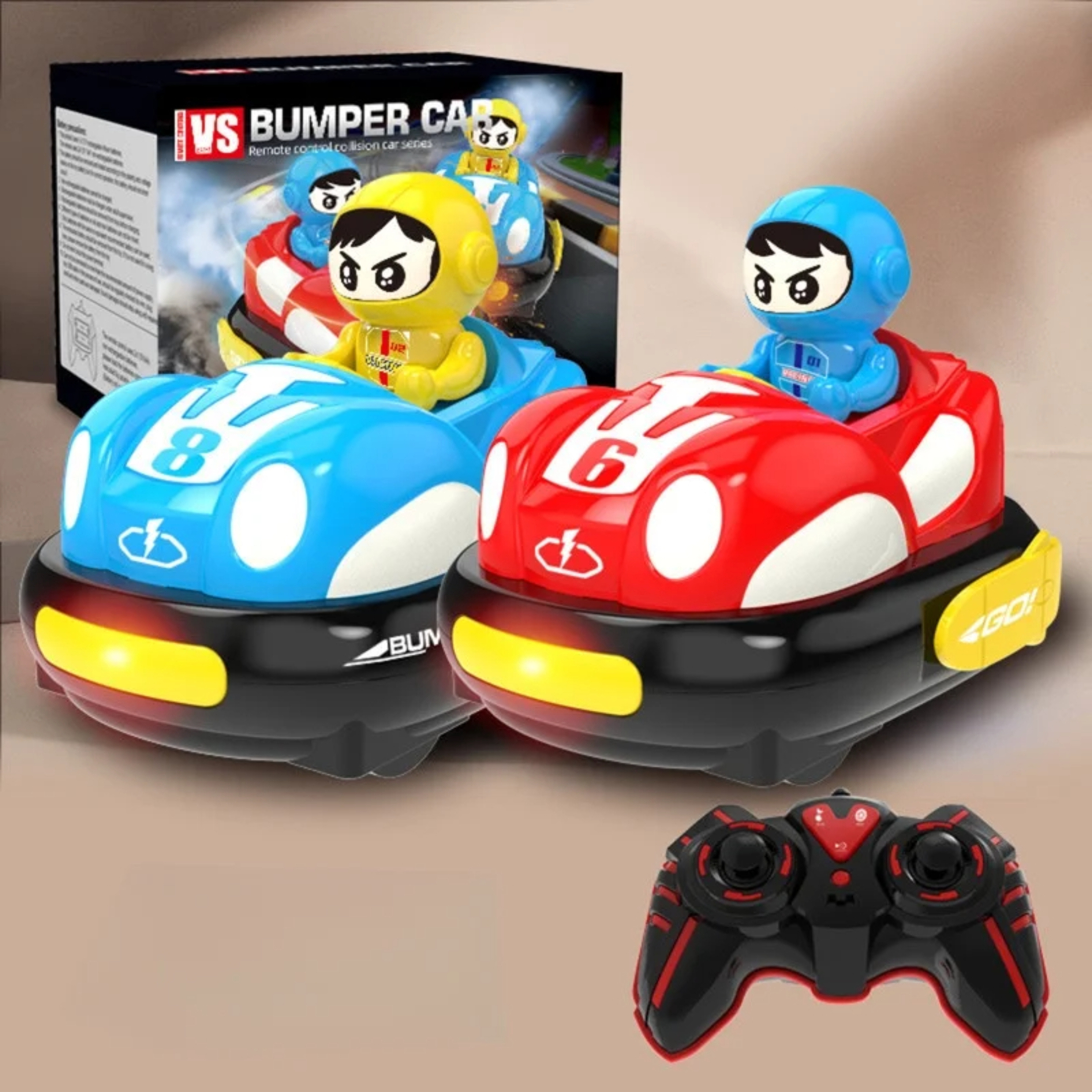 RC Bumper Car Funtogether Toys, 2-Player Set with Ejector Seats, Lights & Sounds, 2.4GHz Remote, USB Rechargeable, Red & Blue