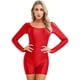 thumbnail image 4 of Traje de baño brillante para mujer, peleles de Color sólido, elástico, cuello redondo, Mono corto ajustado, Yoga, culturismo, gimnasio y Fitness, 4 of 5